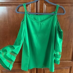 Cold-Shoulder Blouse With Mesh Detailed Sleeves